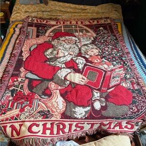 Vintage Fieldcrest Holiday Blanket - Red, White, and Brown
